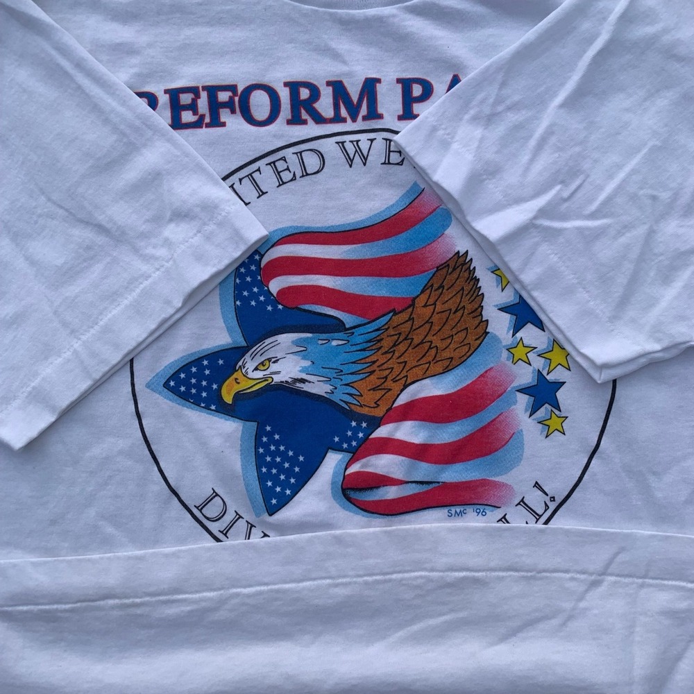Vintage 1996 Reform Party Ross Perot T Shirt White Large Eagle Graphic 90s USA